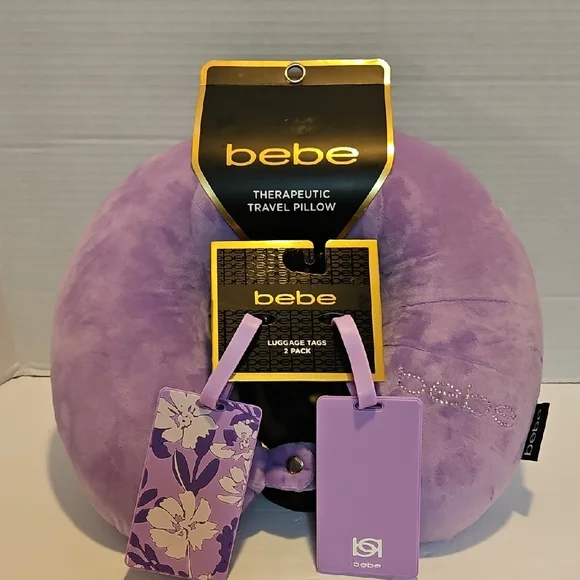 Bebe Purple Therapeutic Travel Pillow with matching luggage Tags.. - Picture 1 of 6